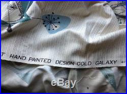 1955 Gold Galaxy Mid Century Eames Abstract Atomic Mobile Linen Bark Cloth 3yd