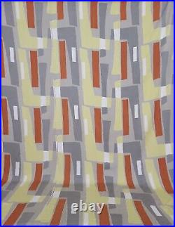 2 large vintage fabric curtains geometric atomic grey yellow red Mid Century 50s
