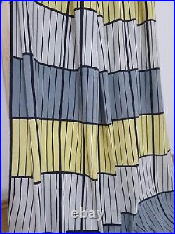 2 vintage fabric curtains geometric grey yellow Mid Century Atomic 50s 60s