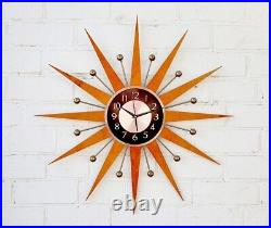 3026 Bright Orange Black Dial Starburst Atomic Wall Clock George Nelson Style