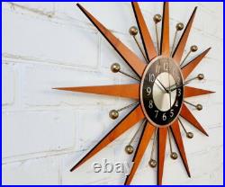 3026 Bright Orange Black Dial Starburst Atomic Wall Clock George Nelson Style