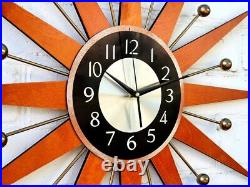 3026 Bright Orange Black Dial Starburst Atomic Wall Clock George Nelson Style