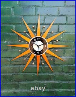 3026 Bright Orange Black Dial Starburst Atomic Wall Clock George Nelson Style