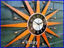 3026 Bright Orange Black Dial Starburst Atomic Wall Clock George Nelson Style