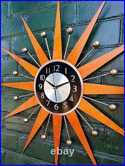 3026 Bright Orange Black Dial Starburst Atomic Wall Clock George Nelson Style