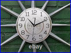 30 Silver Atomic Clock Starburst Unique Wall Clock George Nelson Style Sunburst