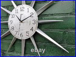 30 Silver Atomic Clock Starburst Unique Wall Clock George Nelson Style Sunburst