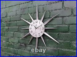 30 Silver Atomic Clock Starburst Unique Wall Clock George Nelson Style Sunburst