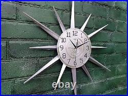 30 Silver Atomic Clock Starburst Unique Wall Clock George Nelson Style Sunburst