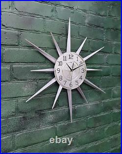 30 Silver Atomic Clock Starburst Unique Wall Clock George Nelson Style Sunburst