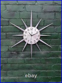 30 Silver Atomic Clock Starburst Unique Wall Clock George Nelson Style Sunburst