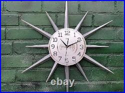 30 Silver Atomic Clock Starburst Unique Wall Clock George Nelson Style Sunburst