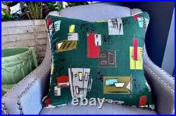 30s Egret meets Fifties Atomic Mid Century Barkcloth Pillow Cover Vintage Fabric