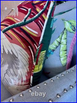 30s Egret meets Fifties Atomic Mid Century Barkcloth Pillow Cover Vintage Fabric