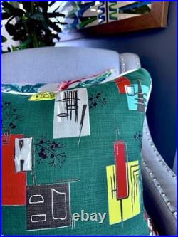 30s Egret meets Fifties Atomic Mid Century Barkcloth Pillow Cover Vintage Fabric