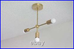 3 Arm polish Brass Finish Atomic Sputnik Chandelier Mid Century Style Lighting