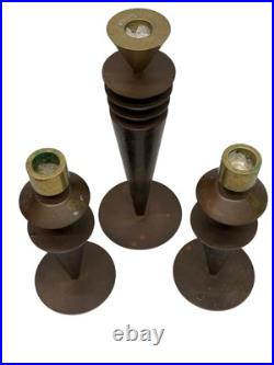 (3) Mid Century Post Modern Art Deco Atomic Brass Candle Holders 8 & 11