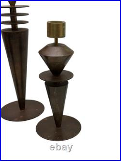 (3) Mid Century Post Modern Art Deco Atomic Brass Candle Holders 8 & 11