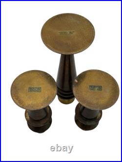 (3) Mid Century Post Modern Art Deco Atomic Brass Candle Holders 8 & 11