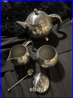 3 Pcs, Mid-Century, Danish Atomic Style Stainless Steel, 1960s, Chrome Tea Set