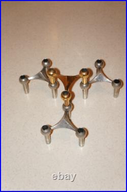 (4) Mid-Century Stoff Fritz Nagel (3) Chrome (1) Gold Atomic Candlestick Holders