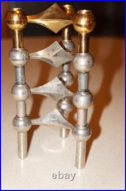 (4) Mid-Century Stoff Fritz Nagel (3) Chrome (1) Gold Atomic Candlestick Holders