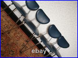 4 x Vintage Retro MCM Atomic Dining Chairs Chrome & Blue Faux Leather SPACE AGE