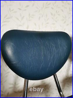 4 x Vintage Retro MCM Atomic Dining Chairs Chrome & Blue Faux Leather SPACE AGE