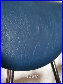 4 x Vintage Retro MCM Atomic Dining Chairs Chrome & Blue Faux Leather SPACE AGE