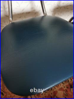 4 x Vintage Retro MCM Atomic Dining Chairs Chrome & Blue Faux Leather SPACE AGE