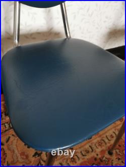 4 x Vintage Retro MCM Atomic Dining Chairs Chrome & Blue Faux Leather SPACE AGE