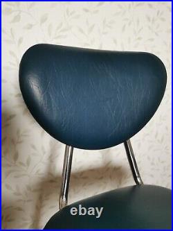 4 x Vintage Retro MCM Atomic Dining Chairs Chrome & Blue Faux Leather SPACE AGE