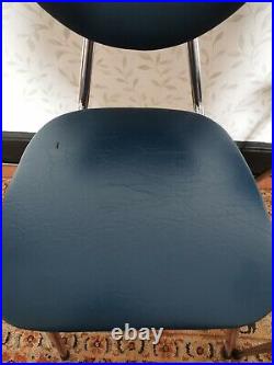 4 x Vintage Retro MCM Atomic Dining Chairs Chrome & Blue Faux Leather SPACE AGE