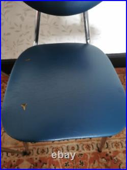 4 x Vintage Retro MCM Atomic Dining Chairs Chrome & Blue Faux Leather SPACE AGE