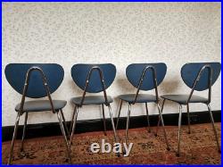 4 x Vintage Retro MCM Atomic Dining Chairs Chrome & Blue Faux Leather SPACE AGE
