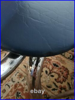 4 x Vintage Retro MCM Atomic Dining Chairs Chrome & Blue Faux Leather SPACE AGE