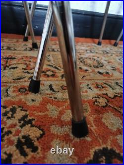 4 x Vintage Retro MCM Atomic Dining Chairs Chrome & Blue Faux Leather SPACE AGE