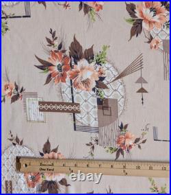 50's Mid Century Floral Atomic Barkcloth Vintage Fabric 8 + Yds 44W Coral Tan 50's Mid Century Floral Atomic Barkcloth Vintage Fabric 8 + Yds 44W Coral Tan