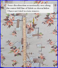 50's Mid Century Floral Atomic Barkcloth Vintage Fabric 8 + Yds 44W Coral Tan 50's Mid Century Floral Atomic Barkcloth Vintage Fabric 8 + Yds 44W Coral Tan