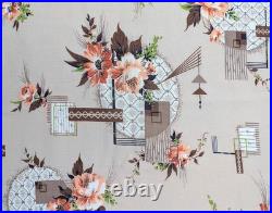 50's Mid Century Floral Atomic Barkcloth Vintage Fabric 8 + Yds 44W Coral Tan 50's Mid Century Floral Atomic Barkcloth Vintage Fabric 8 + Yds 44W Coral Tan