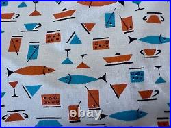 5YDS Mid Century Atomic Fish & Cocktails Vintage Fabric Novelty Barkcloth Era