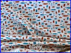 5YDS Mid Century Atomic Fish & Cocktails Vintage Fabric Novelty Barkcloth Era