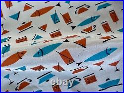 5YDS Mid Century Atomic Fish & Cocktails Vintage Fabric Novelty Barkcloth Era