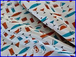 5YDS Mid Century Atomic Fish & Cocktails Vintage Fabric Novelty Barkcloth Era