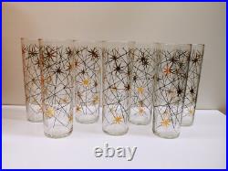 7x Mid-Century Atomic Starburst Collins Glasses Libbey Tumbler 7