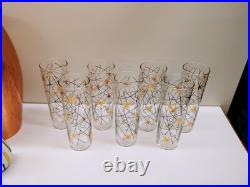 7x Mid-Century Atomic Starburst Collins Glasses Libbey Tumbler 7
