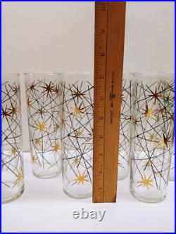 7x Mid-Century Atomic Starburst Collins Glasses Libbey Tumbler 7