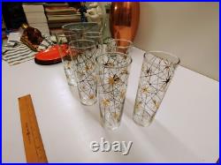 7x Mid-Century Atomic Starburst Collins Glasses Libbey Tumbler 7