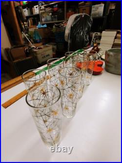 7x Mid-Century Atomic Starburst Collins Glasses Libbey Tumbler 7