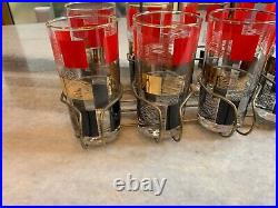 8 Vintage Mid Century Modern MCM ATOMIC Space Age Cocktail Glasses Cup Wire Rack